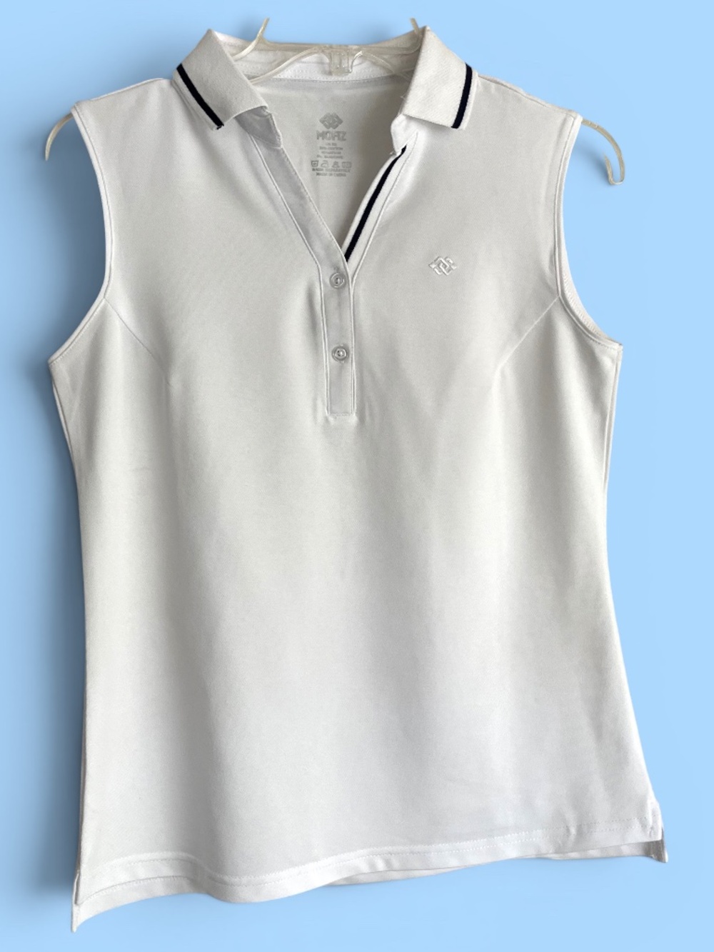Mofiz White with Navy Piping Sleeveless V-Neck Golf Athletic Shirt Size XS